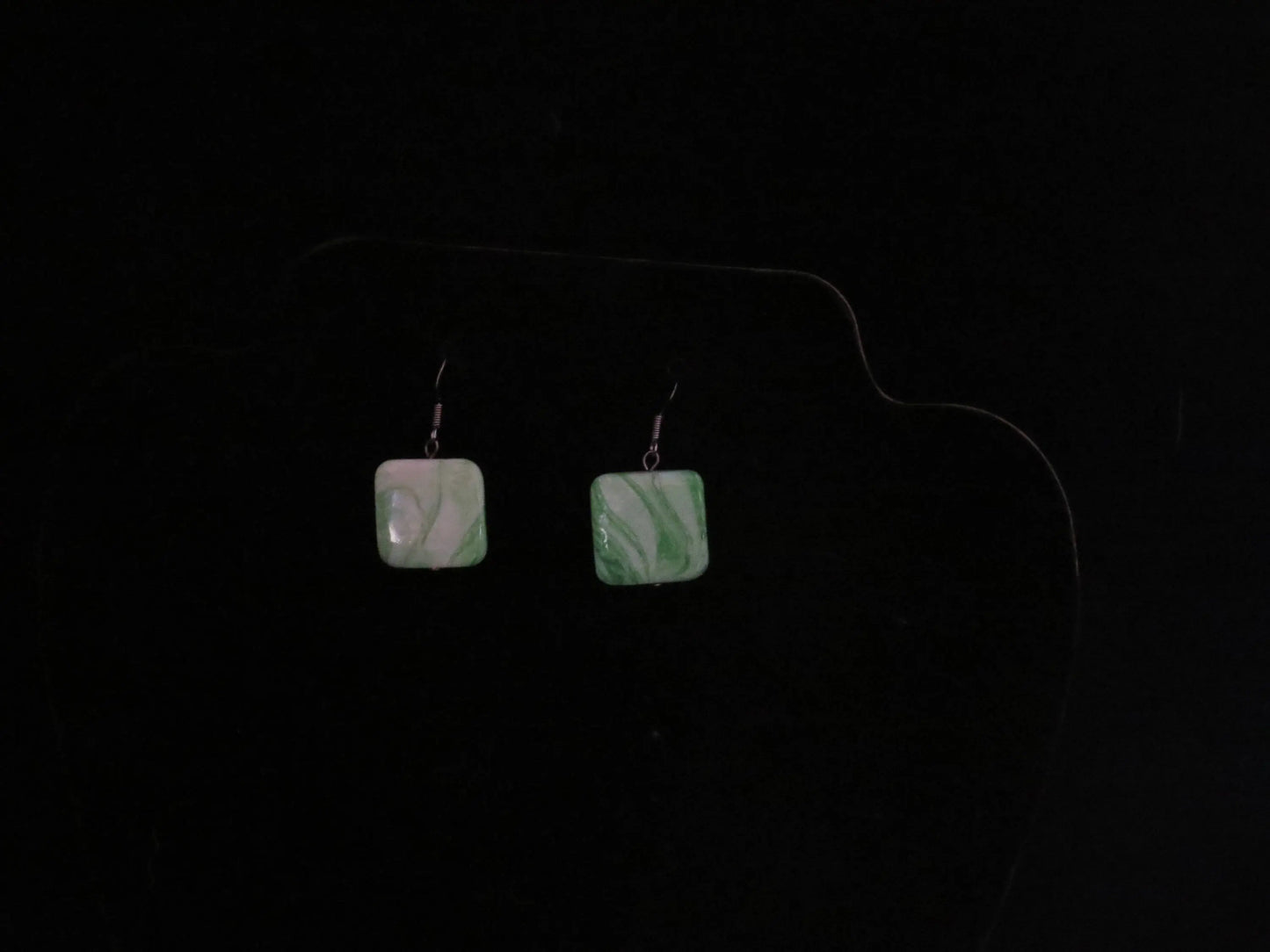 Green Square Shell Earrings