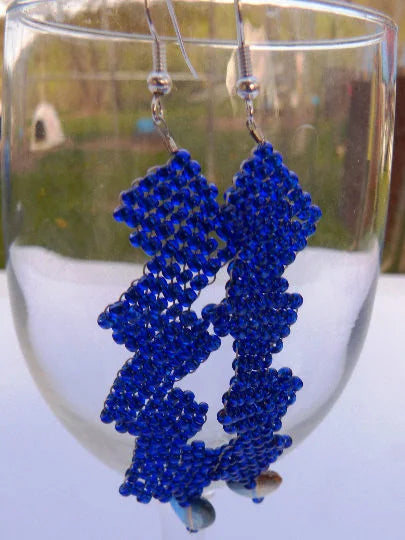 Transparent Royal Blue Wide Row Earrings with Hearts