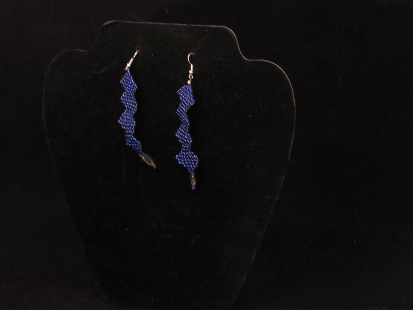 Transparent Royal Blue Wide Row Earrings with Hearts