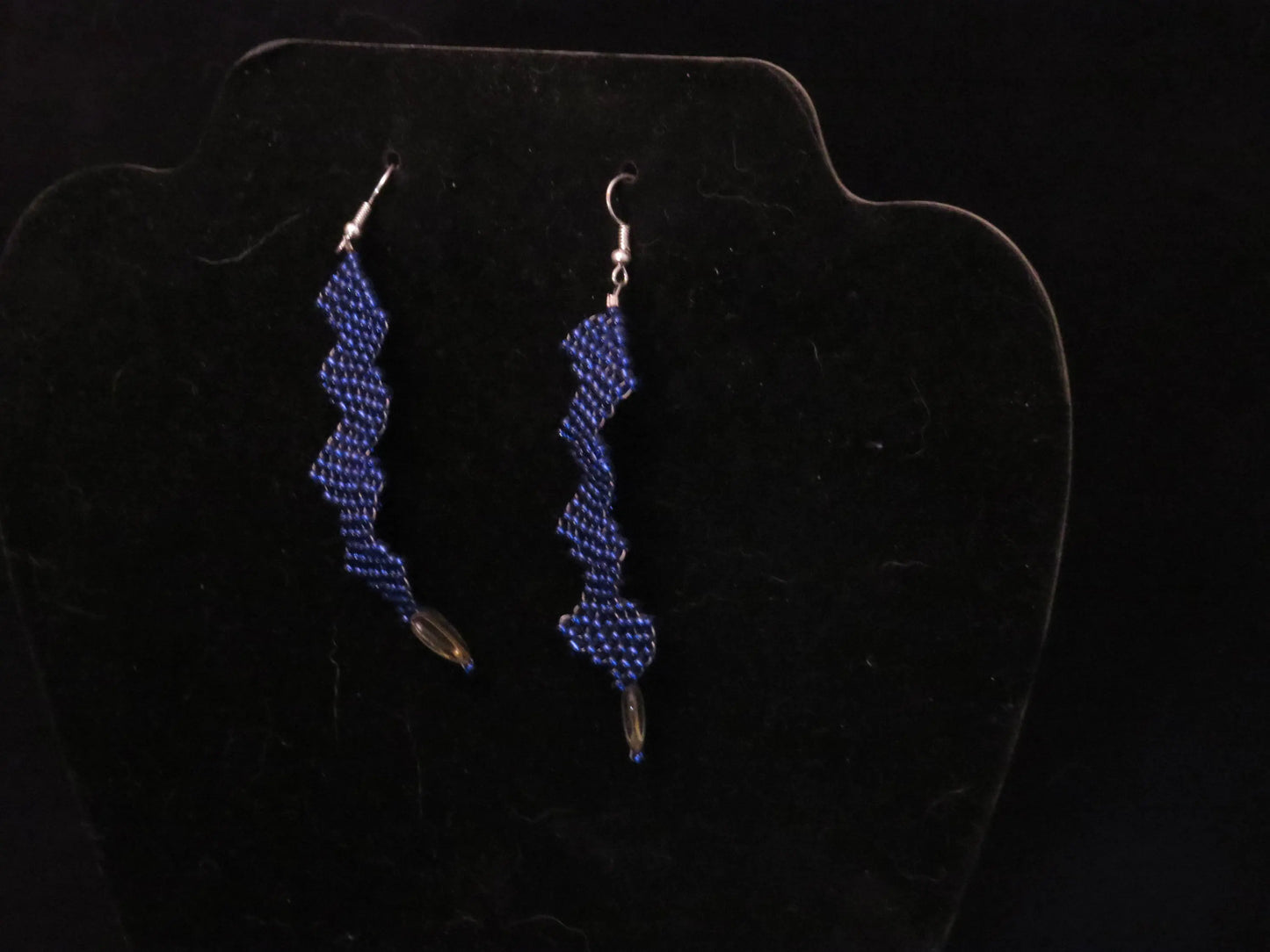 Transparent Royal Blue Wide Row Earrings with Hearts