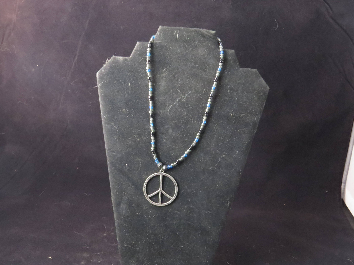 Blue, Black & Gray with a Peace Sign Pendant