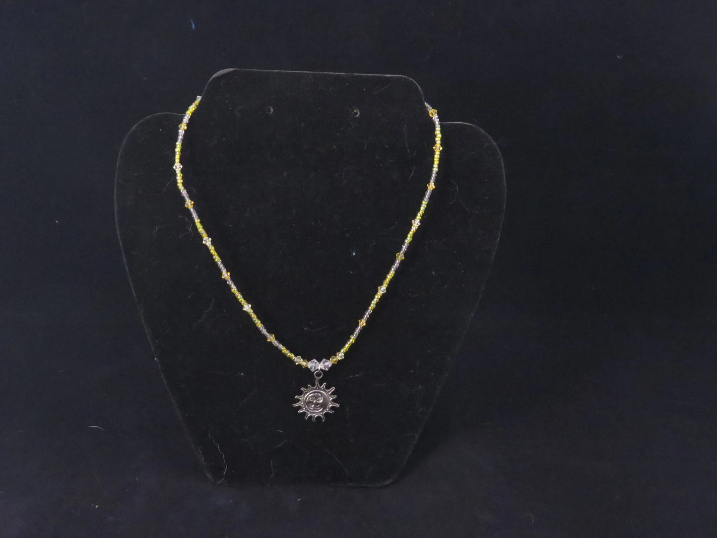 Yellow & Clear Seed bead necklace with sun/moon Pendant