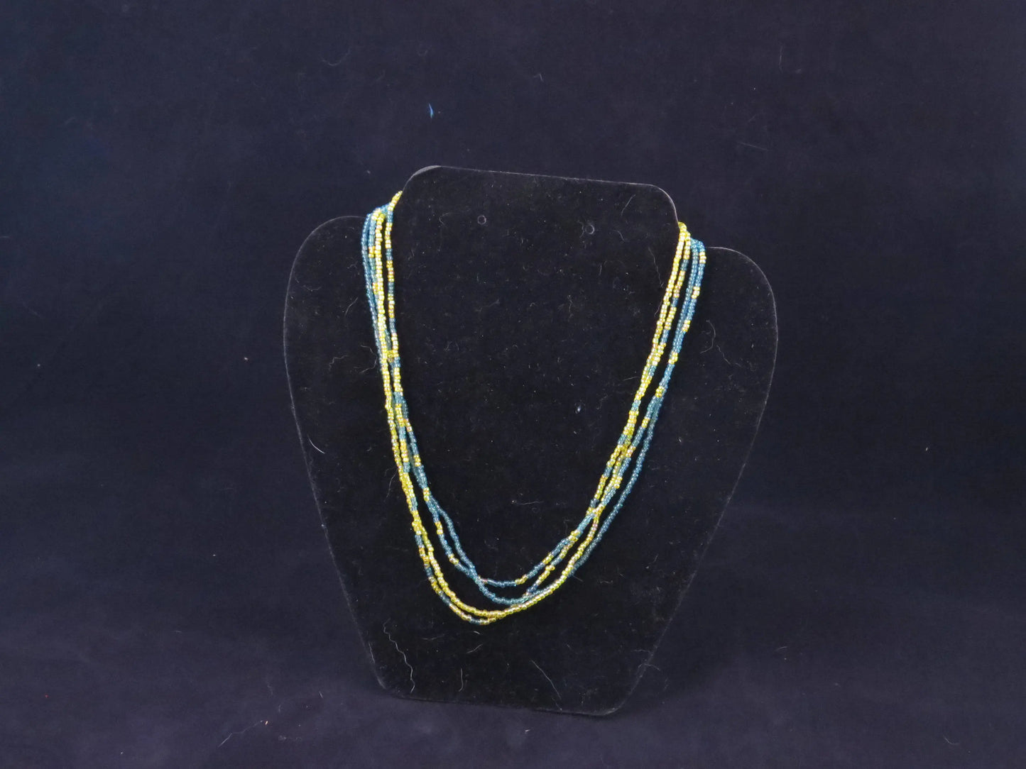 4 Strand Blue & Yellow Seed Bead Necklace