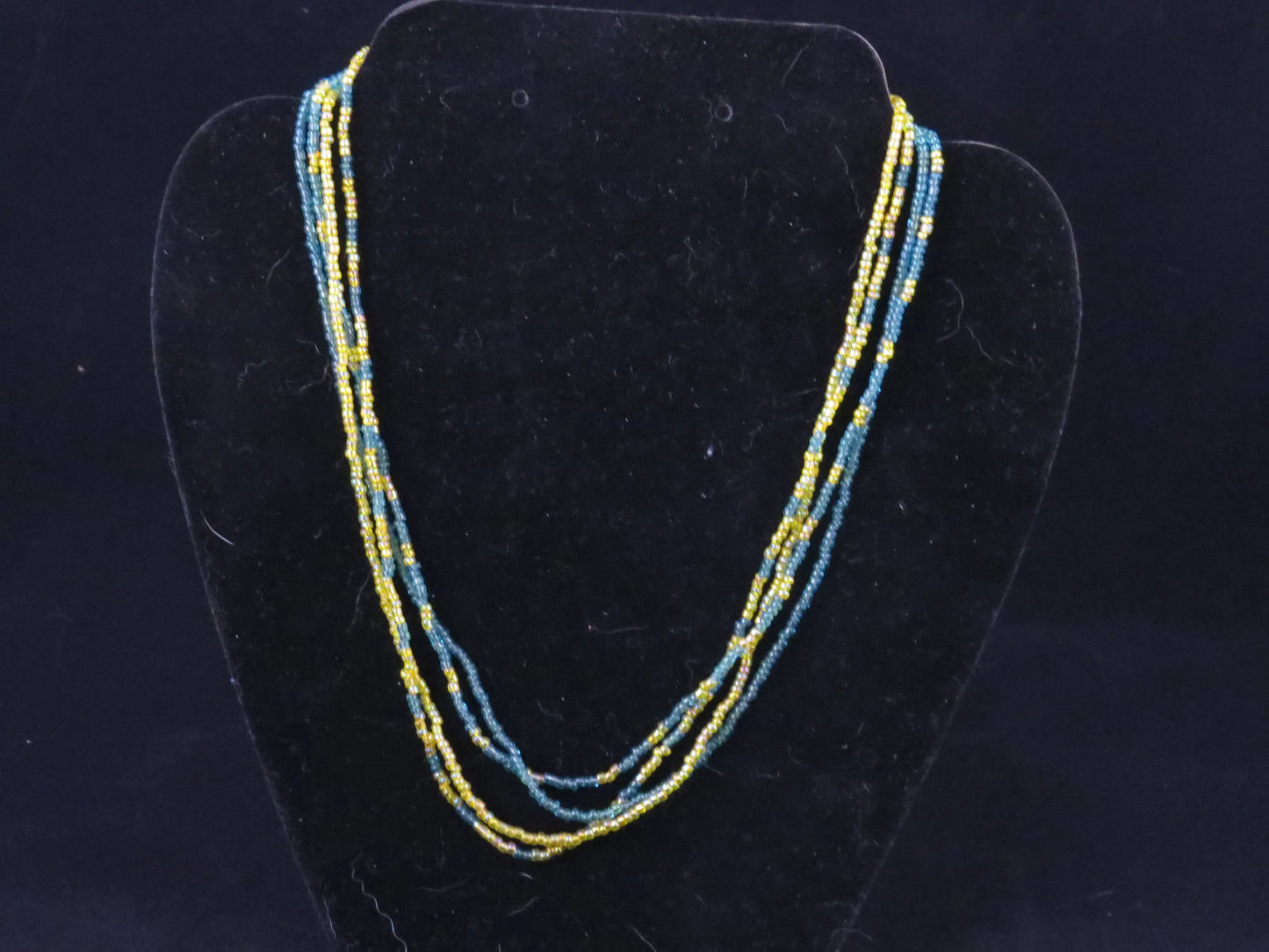 4 Strand Blue & Yellow Seed Bead Necklace