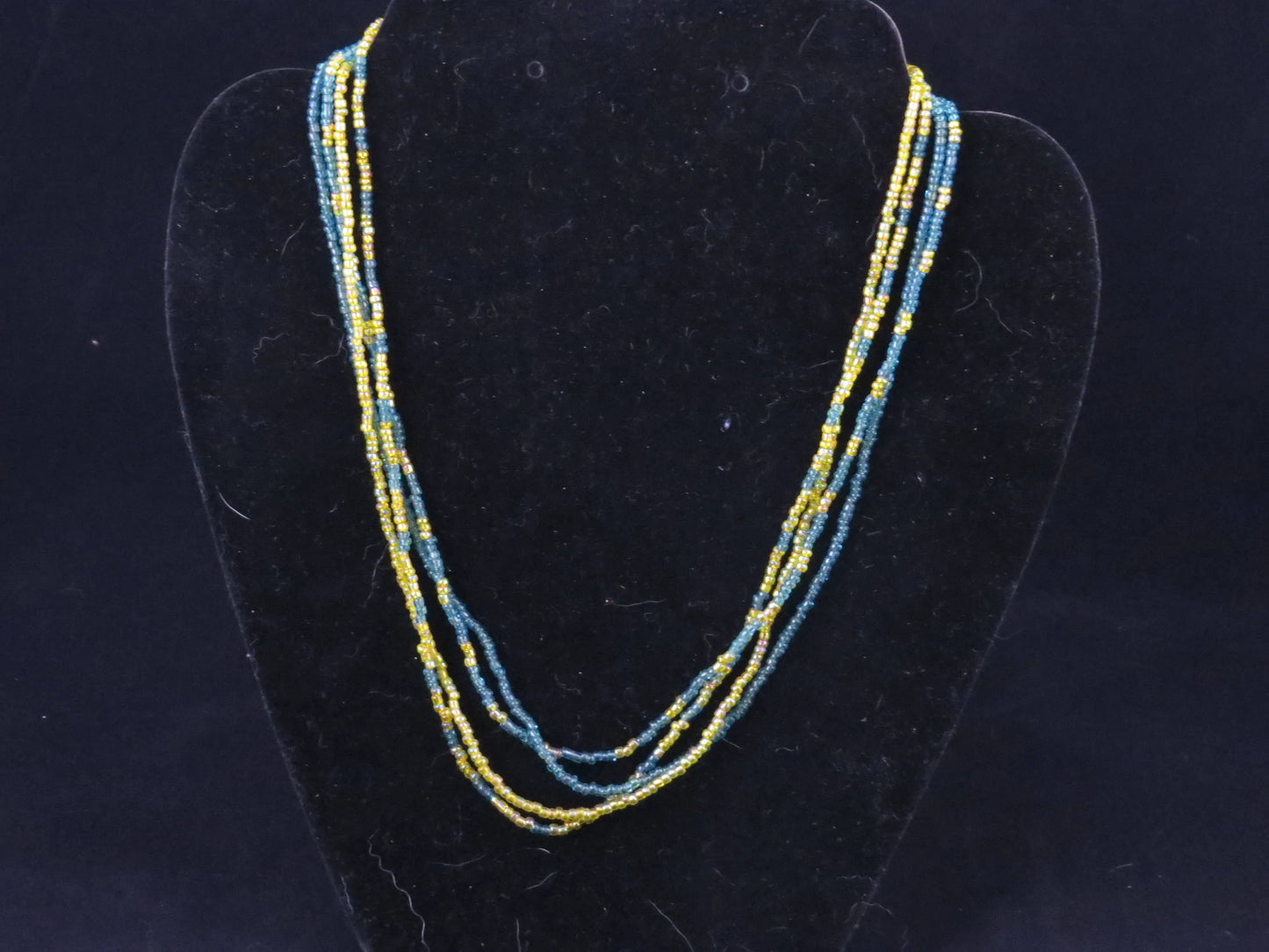 4 Strand Blue & Yellow Seed Bead Necklace
