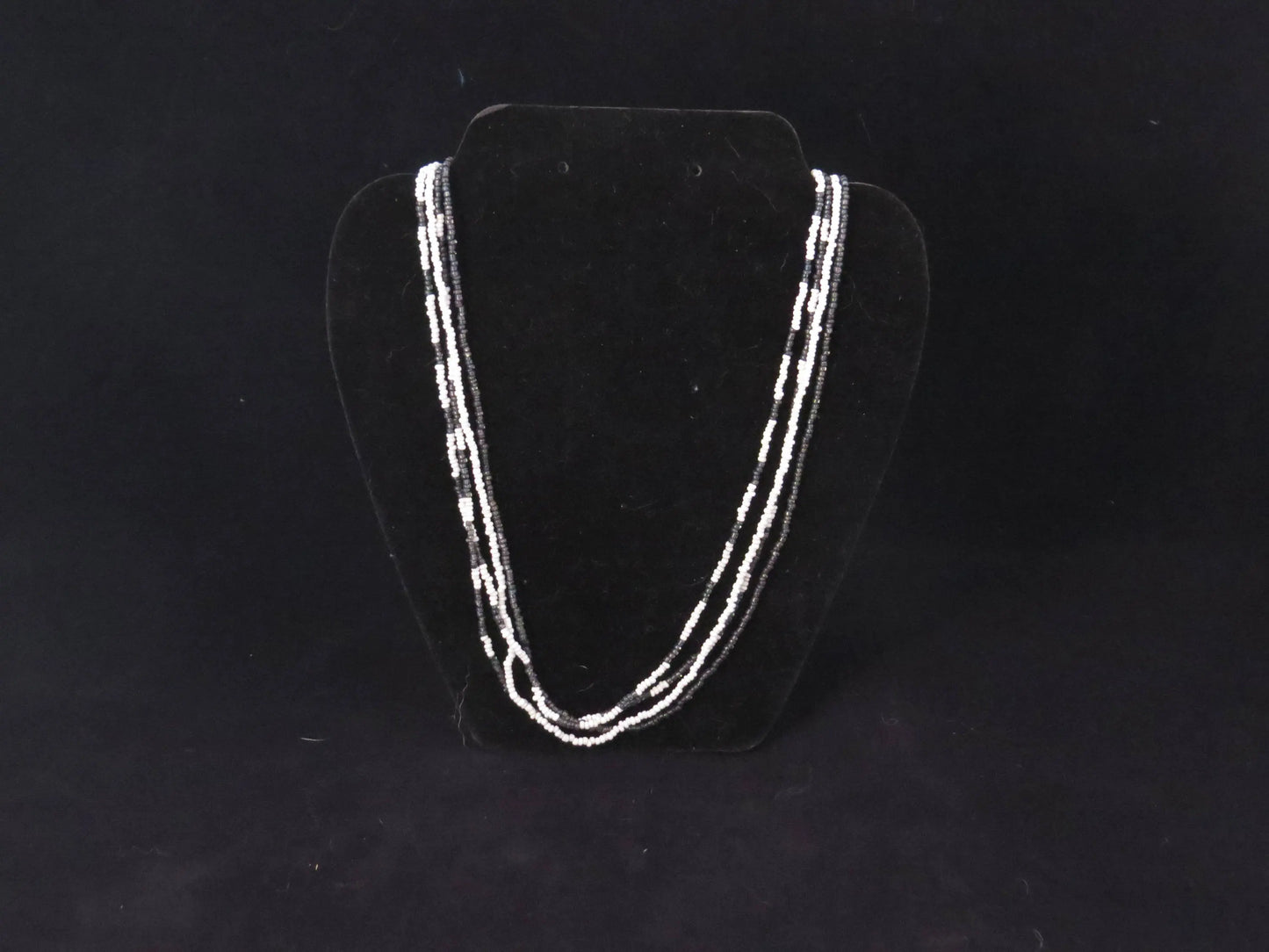 4 strand Black & White Seed Bead Necklace
