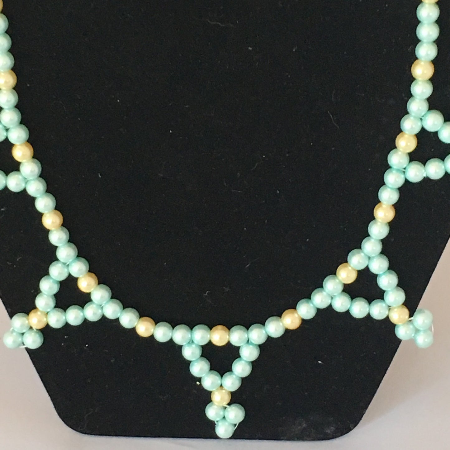 Aqua & Light Gold Glass Pearl Necklace