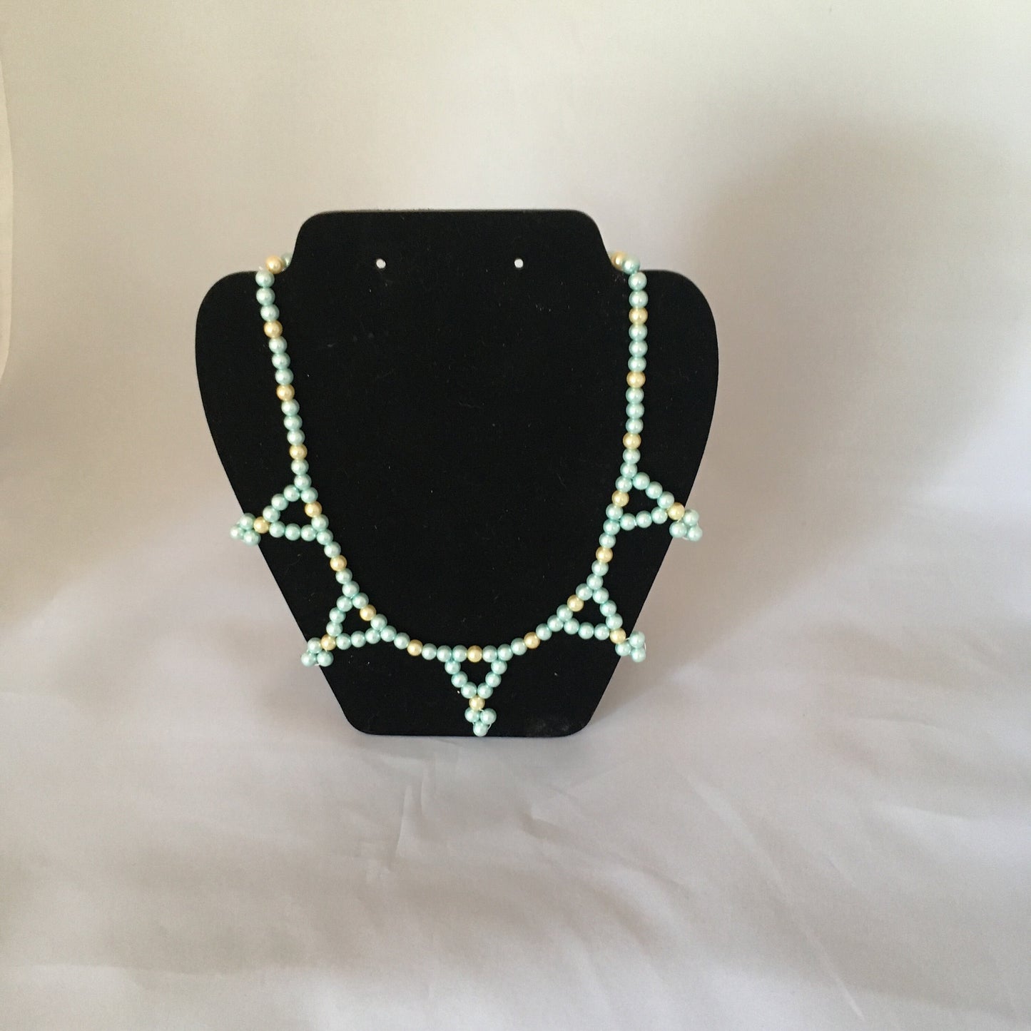 Aqua & Light Gold Glass Pearl Necklace