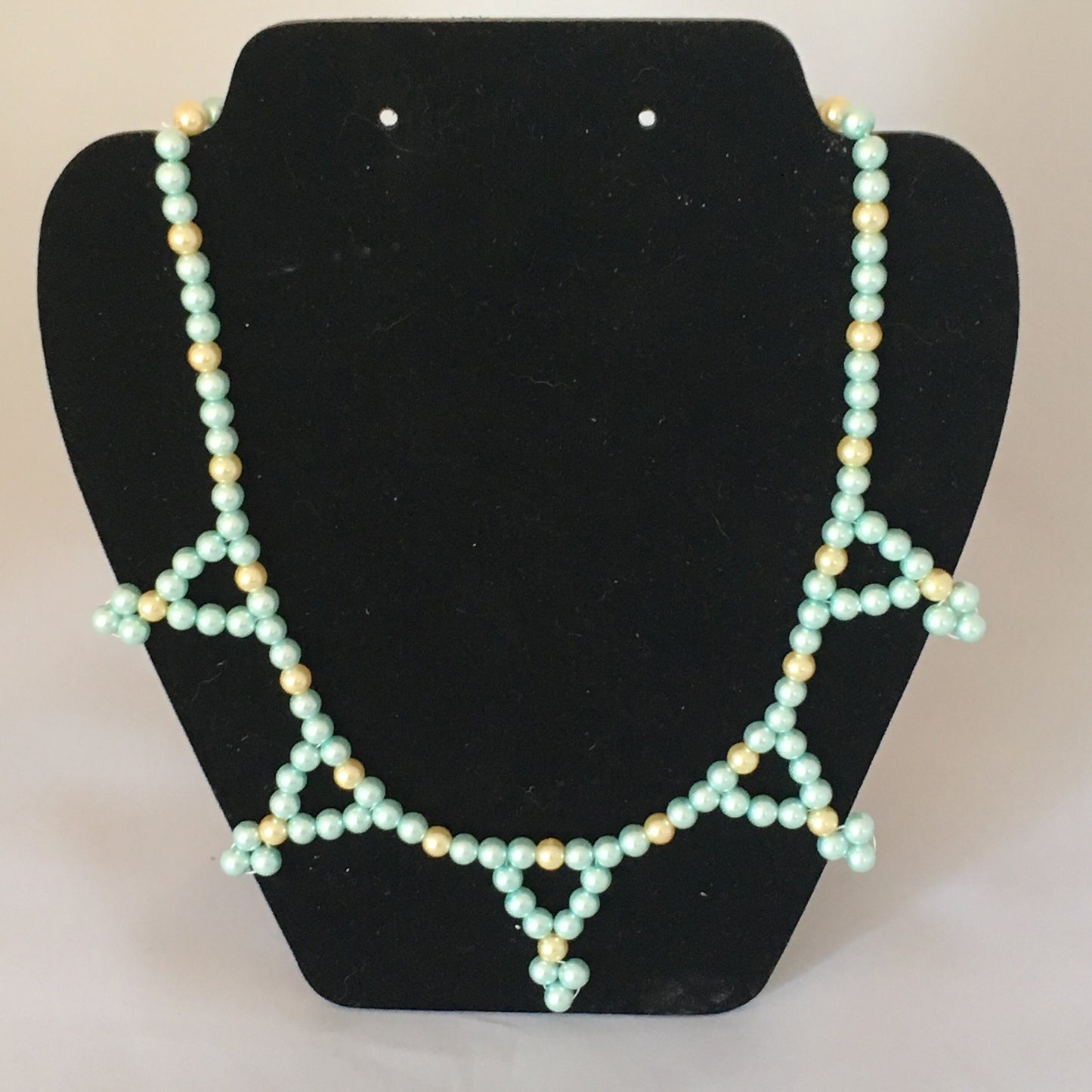 Aqua & Light Gold Glass Pearl Necklace