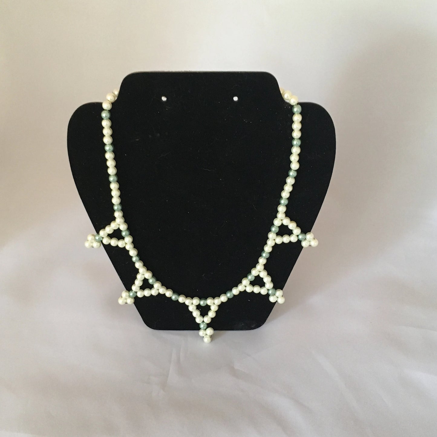 Ecru & Sage Glass Pearl Necklace