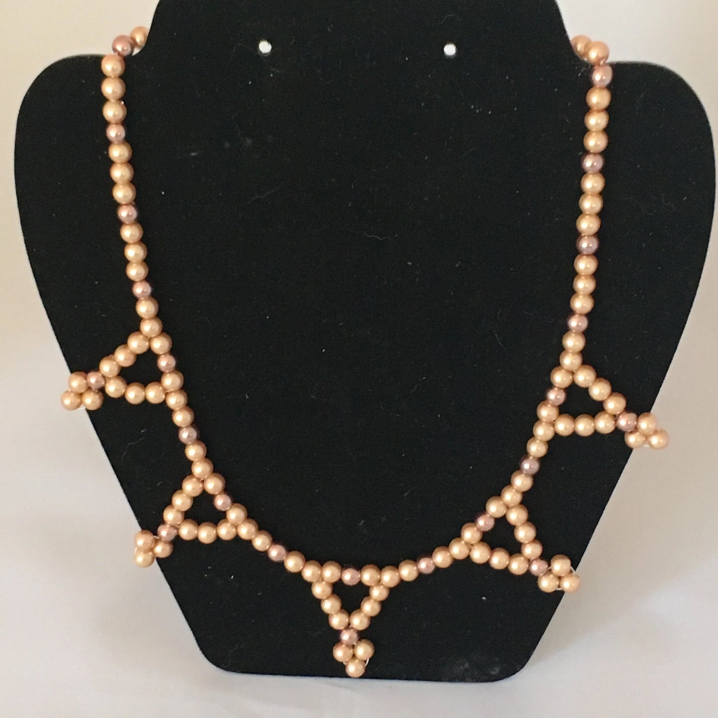 Gold & Light Brown Glass Pearl Necklace
