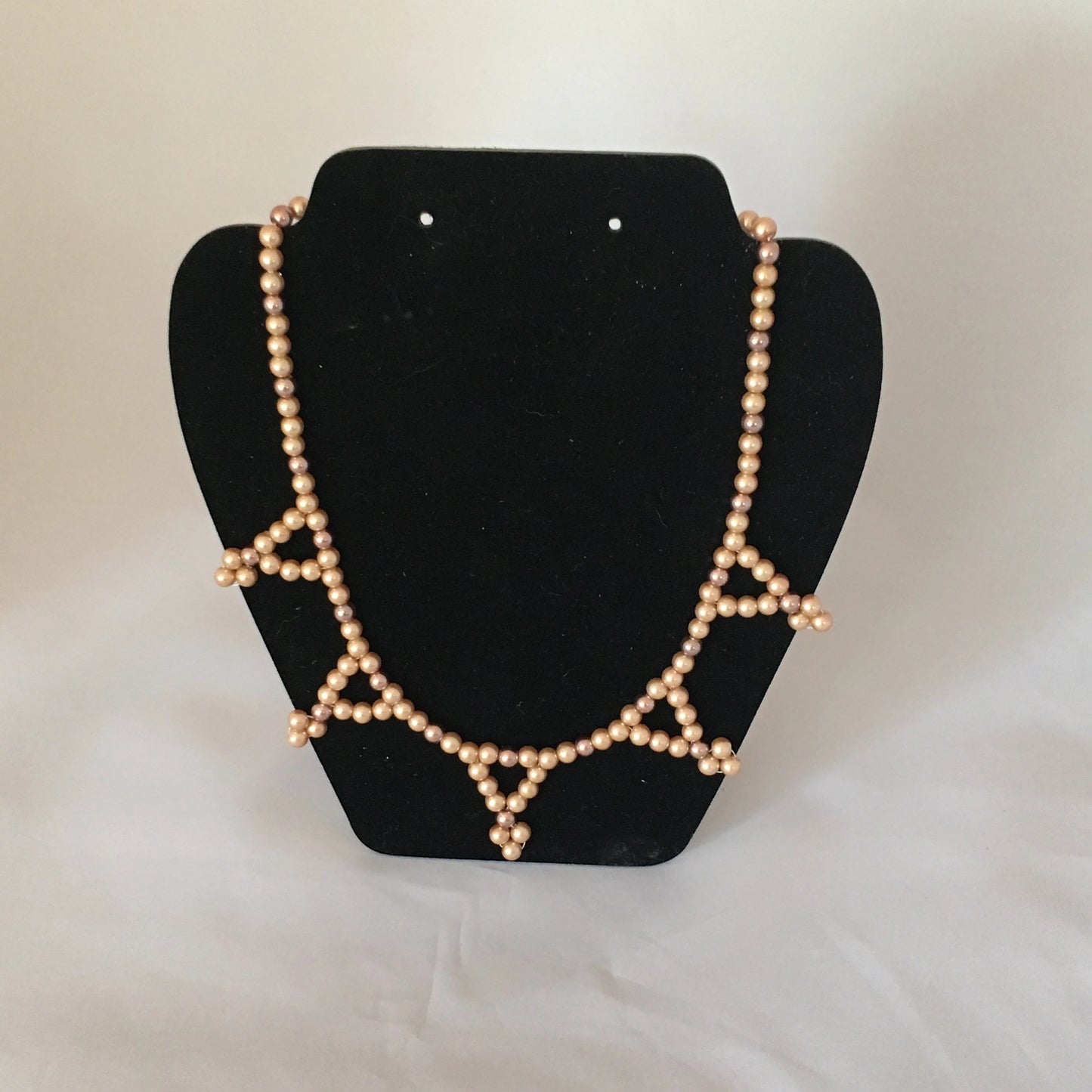 Gold & Light Brown Glass Pearl Necklace
