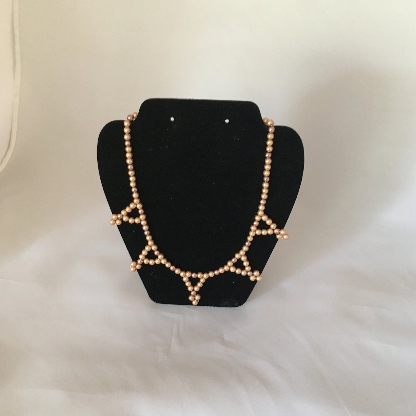 Gold & Light Brown Glass Pearl Necklace