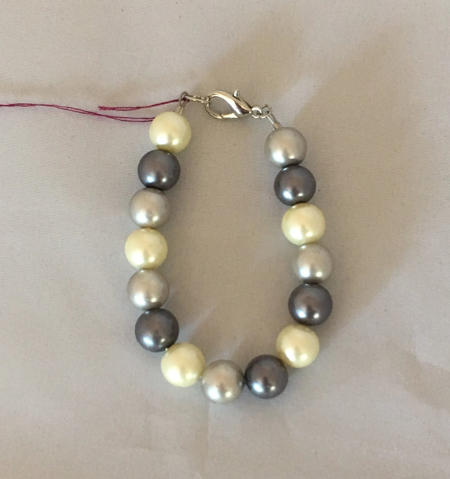 Gray, Dark Gray, & Ecru Glass Pearl Bracelet
