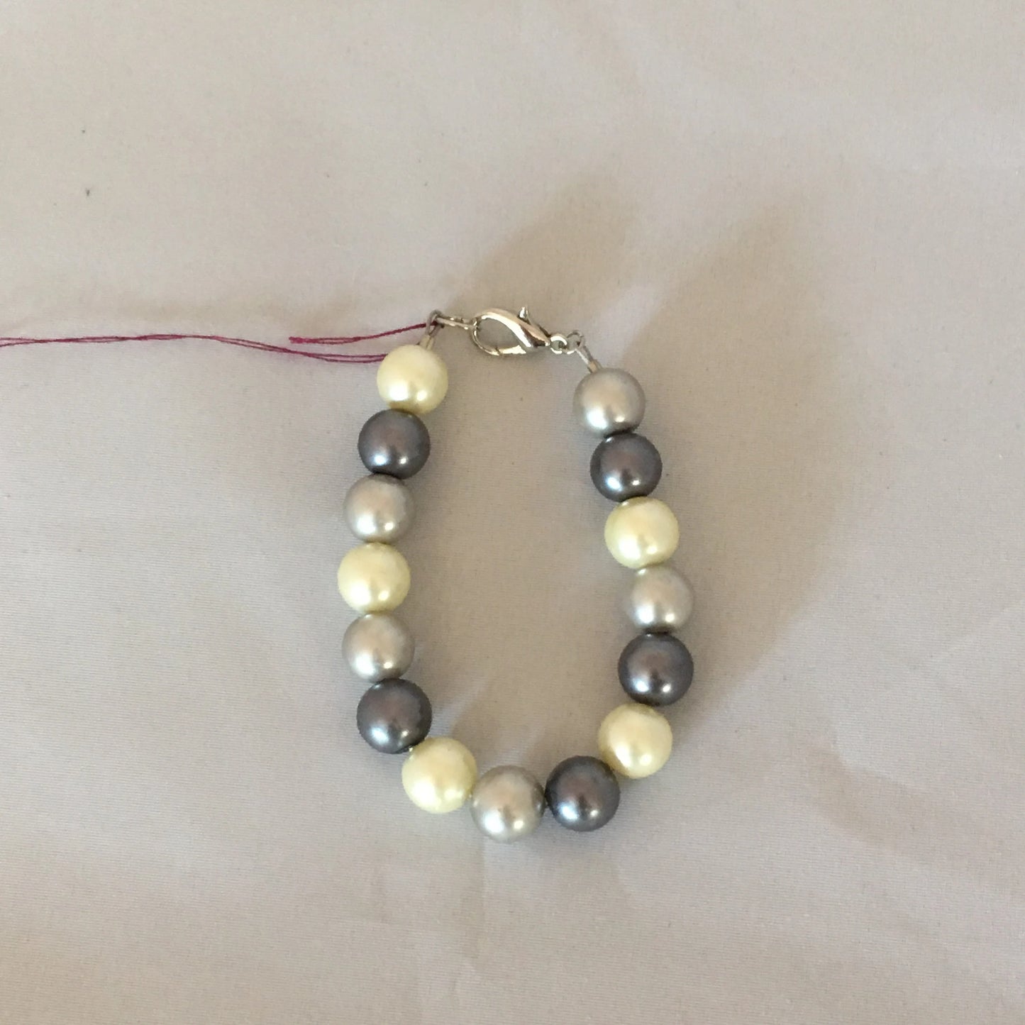 Gray, Dark Gray, & Ecru Glass Pearl Bracelet