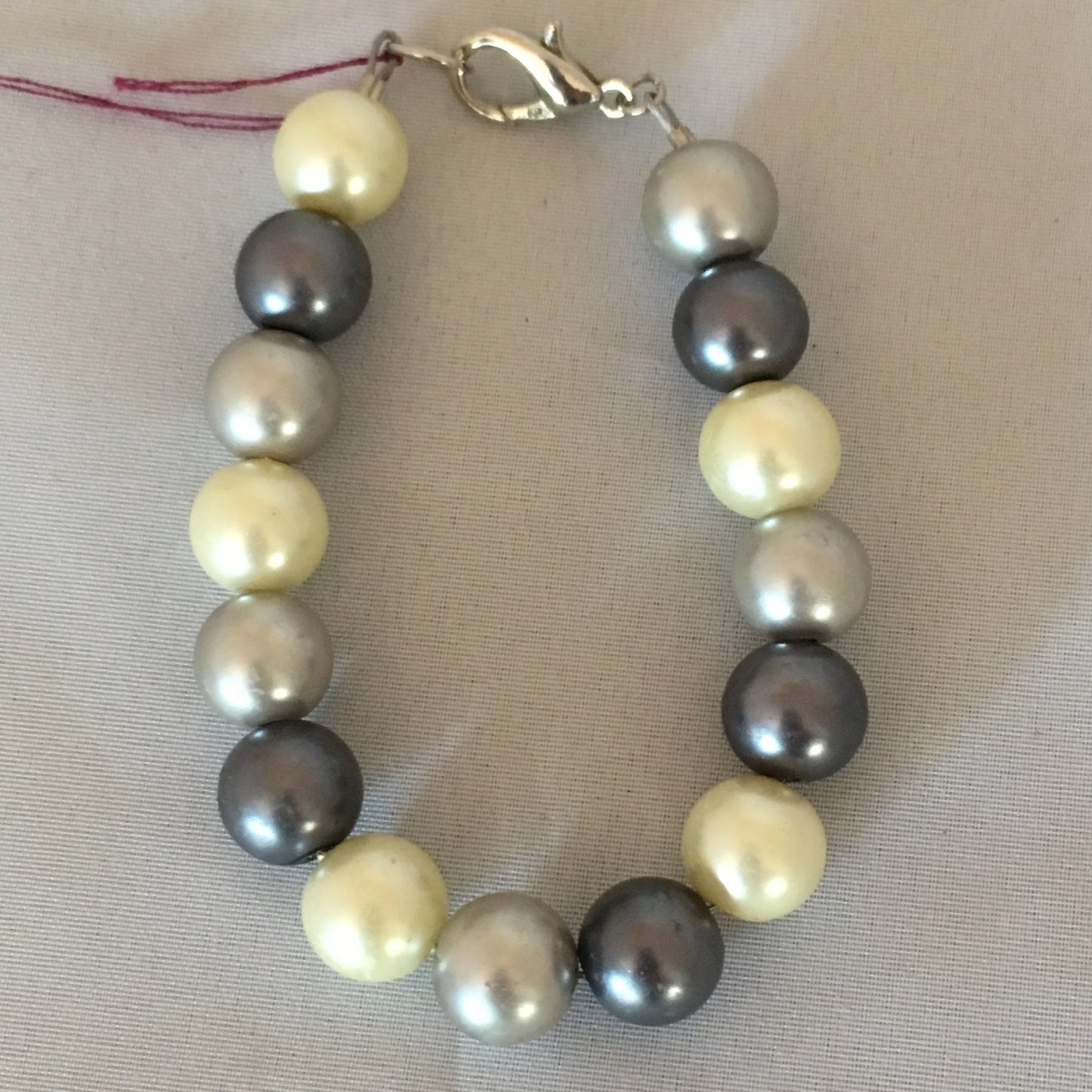 Gray, Dark Gray, & Ecru Glass Pearl Bracelet