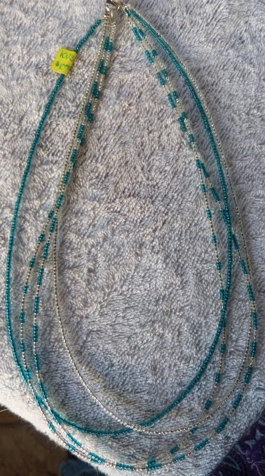 4 Strand Teal & Clear Seed Bead Necklace