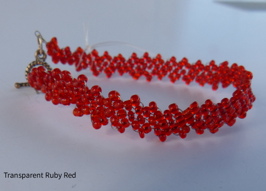 Transparent Ruby Red Peyote Simple Strap Bracelet