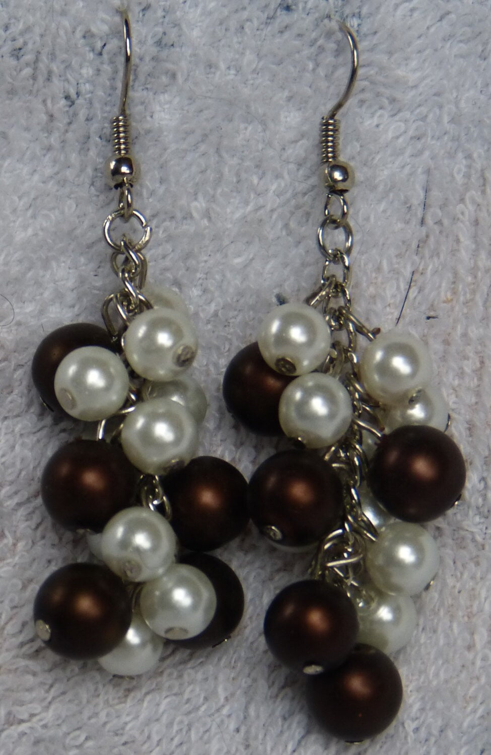 Brown & White Pearl Cluster Earrings