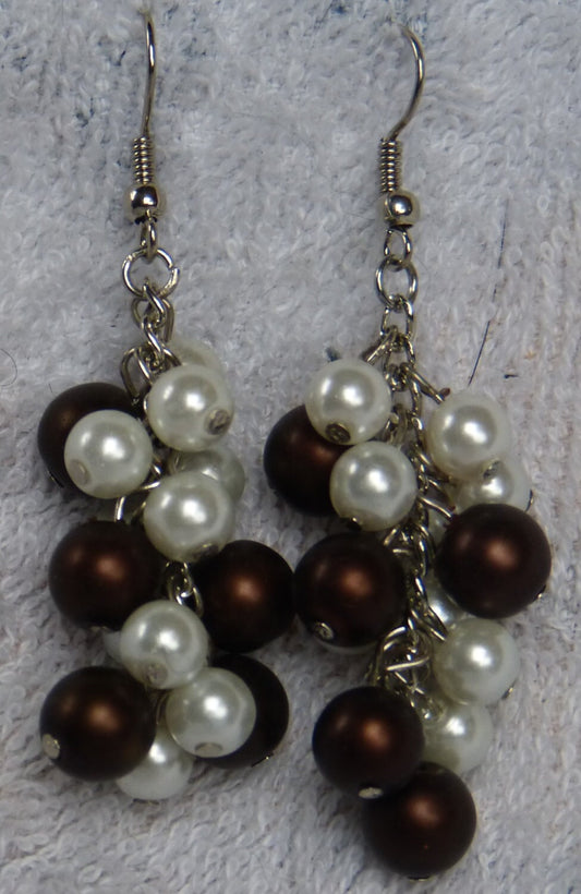 Brown & White Pearl Cluster Earrings