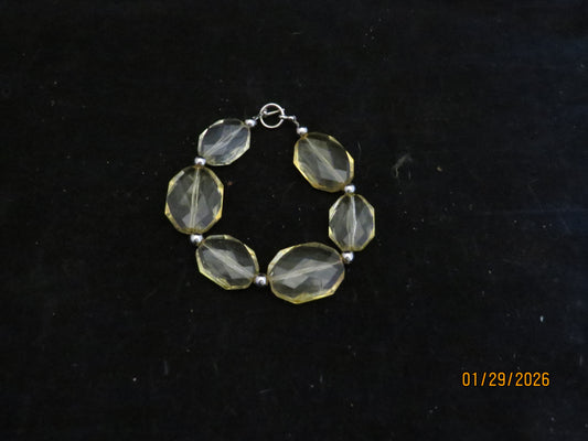 Clear Yellow & Silver Beaded Bracelet