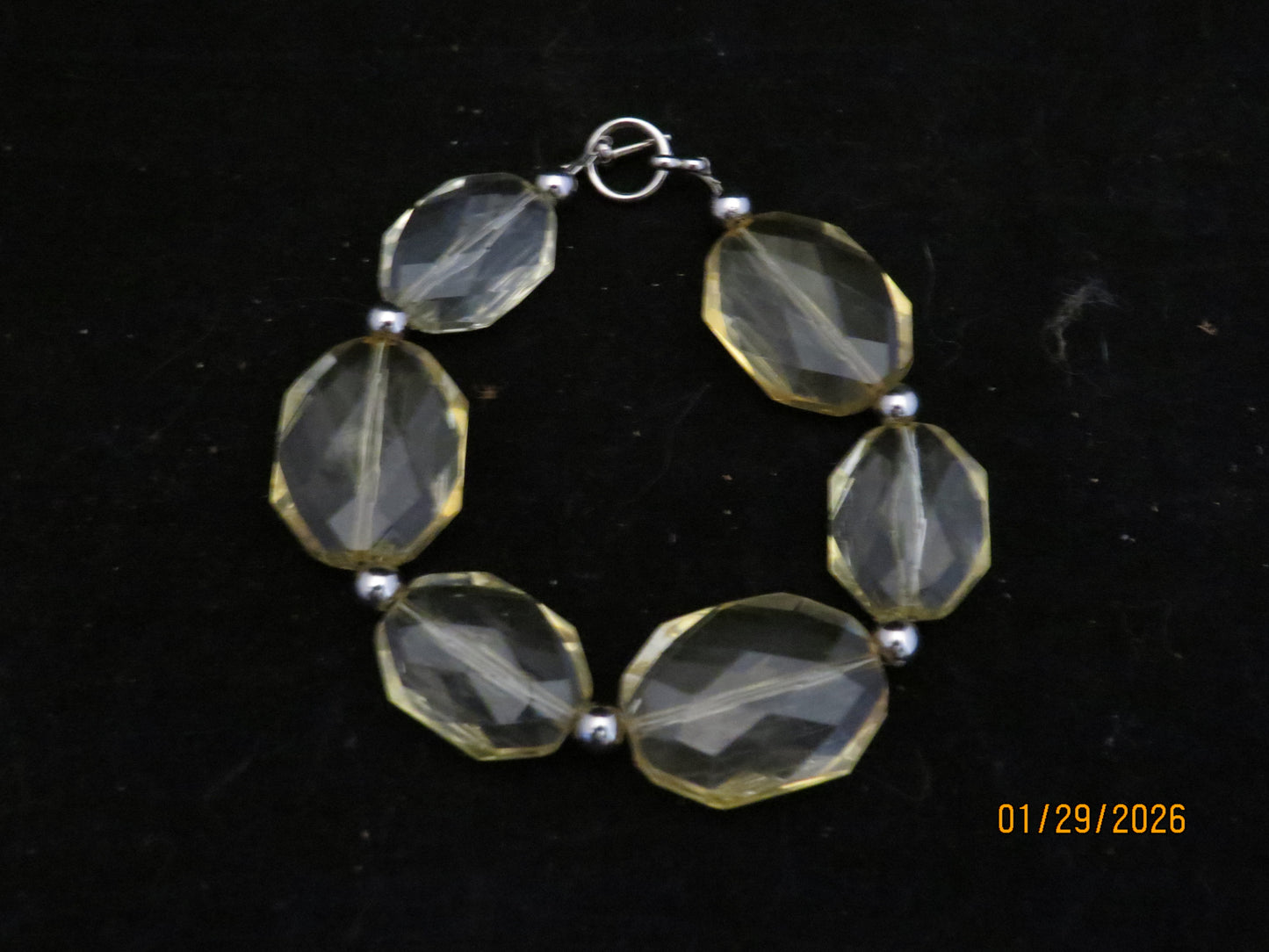 Clear Yellow & Silver Beaded Bracelet