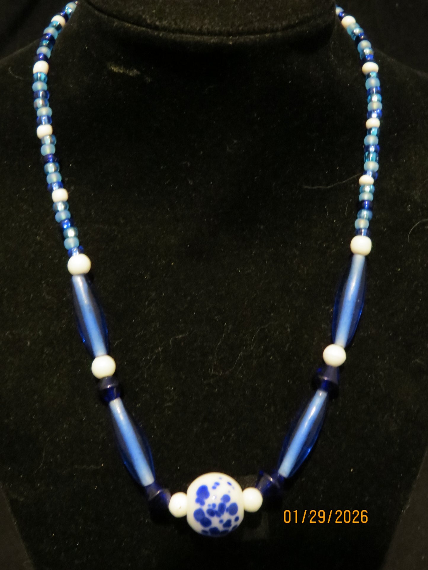 Blue & White Beaded Necklace