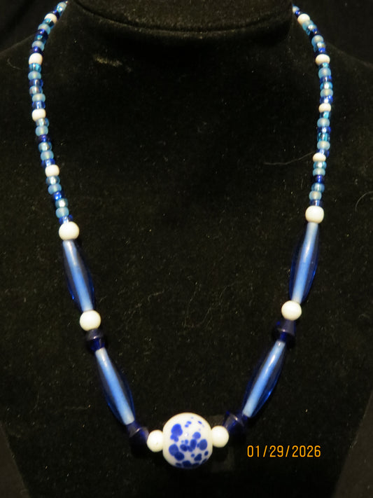 Blue & White Beaded Necklace