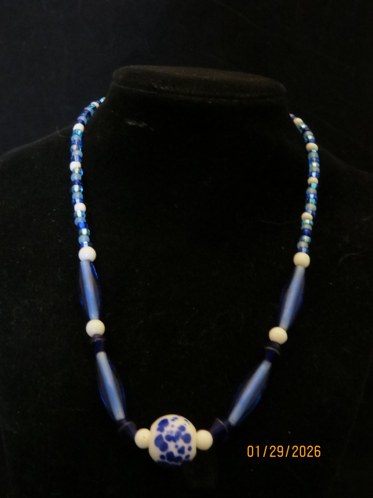 Blue & White Beaded Necklace