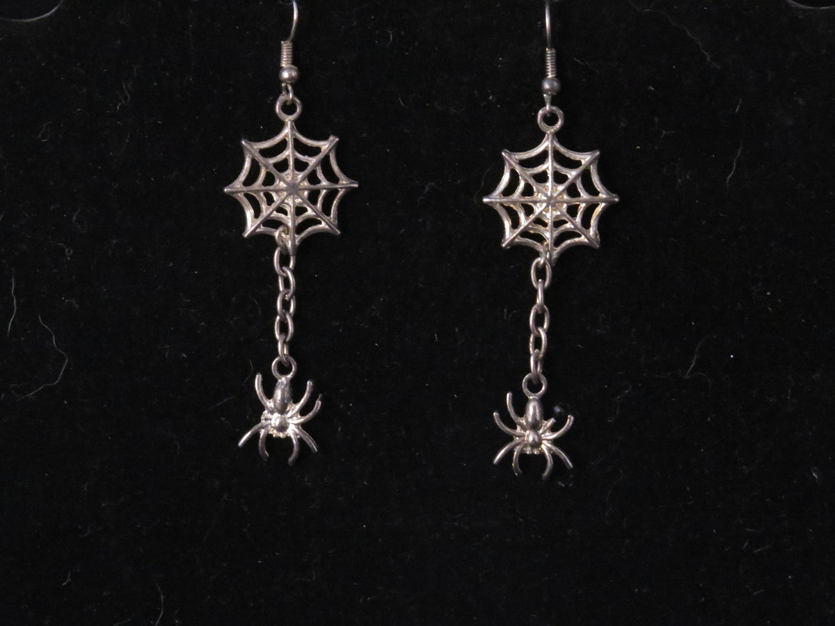 Handmade Spider & Web Dangle Earrings