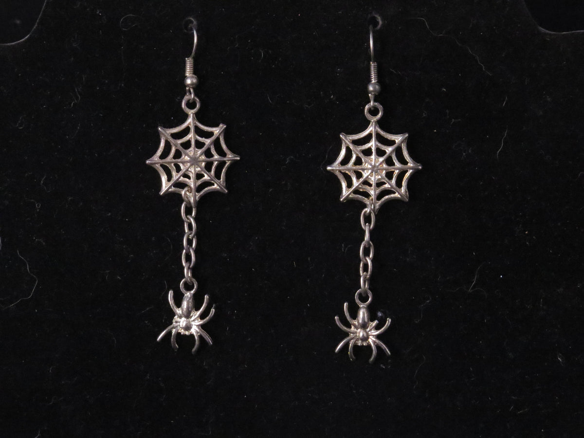 Handmade Spider & Web Dangle Earrings
