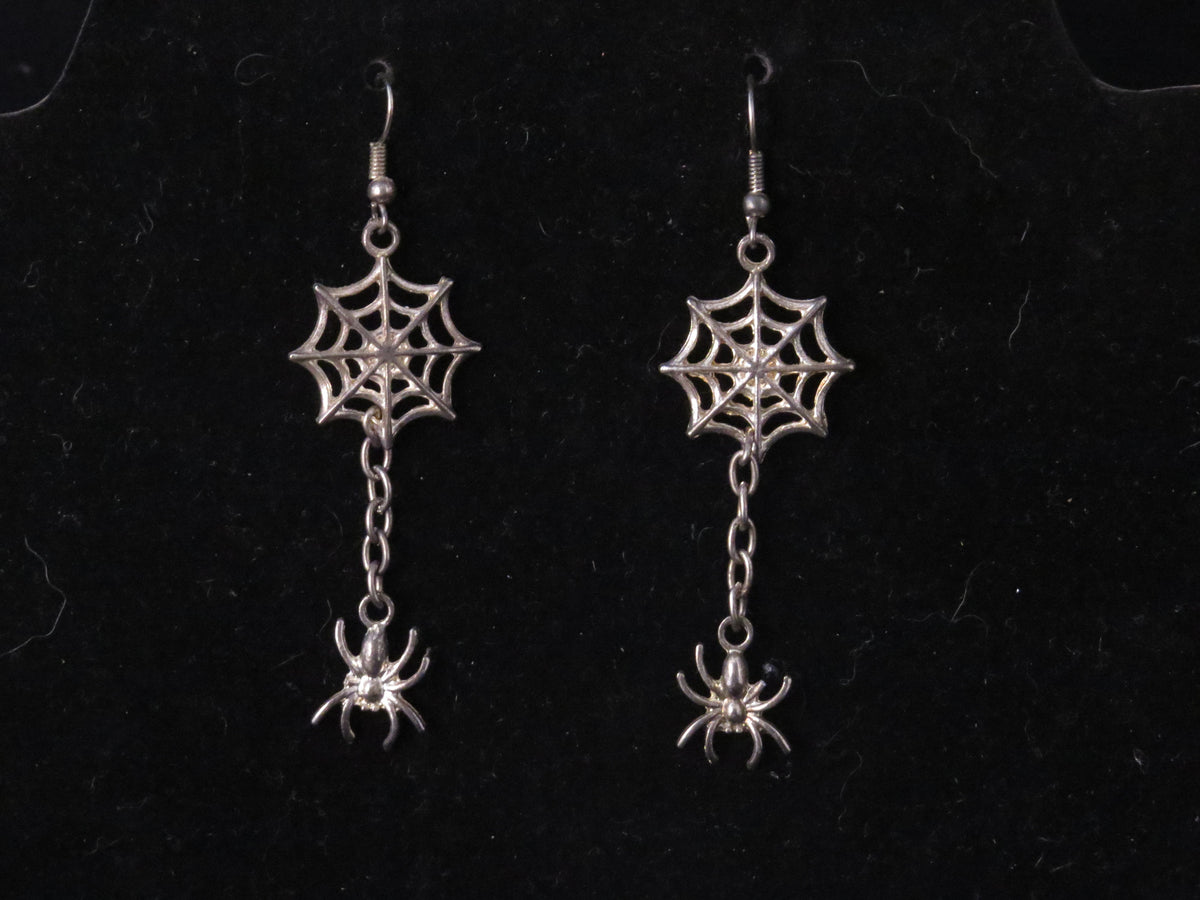 Handmade Spider & Web Dangle Earrings
