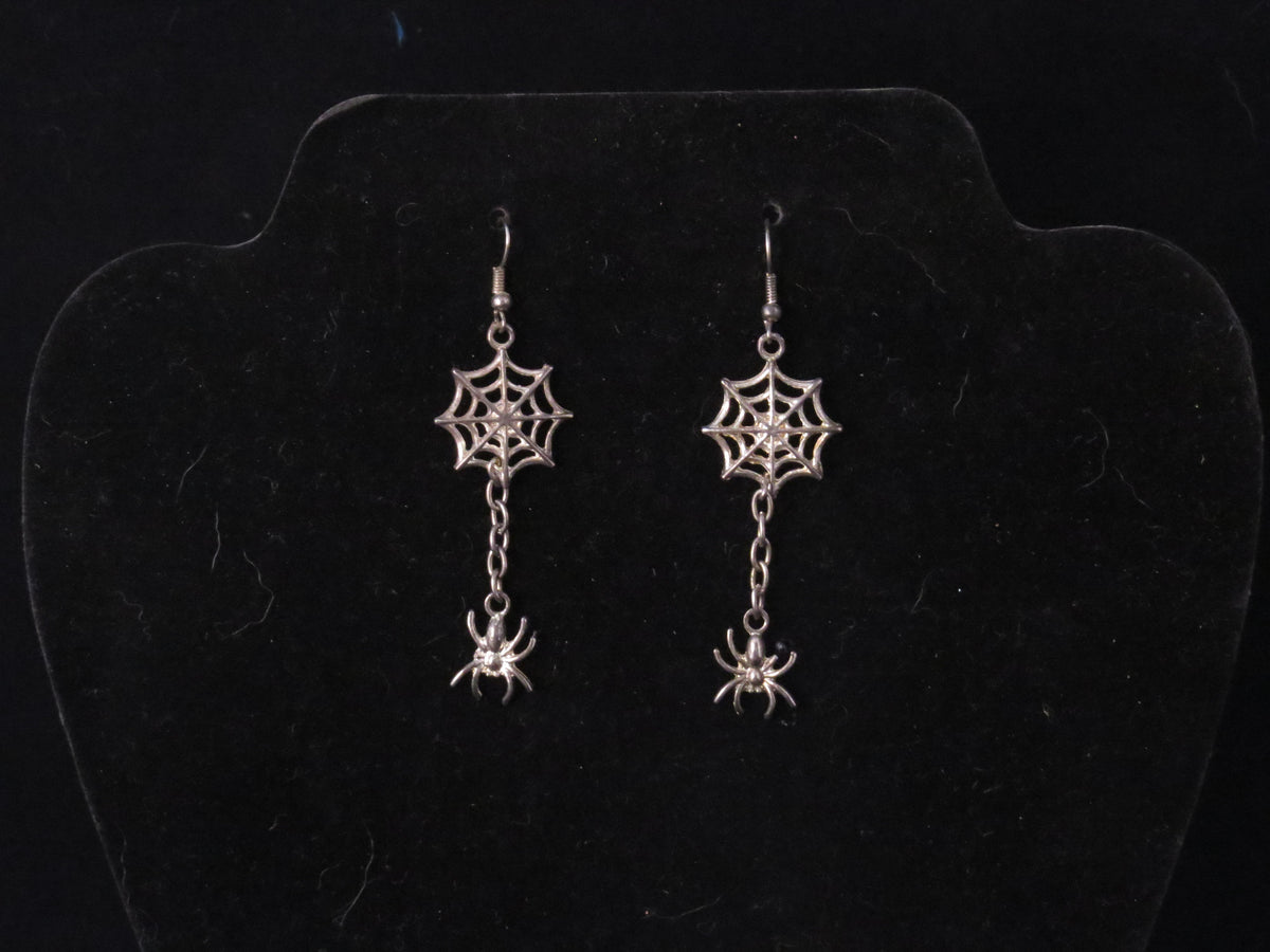 Handmade Spider & Web Dangle Earrings