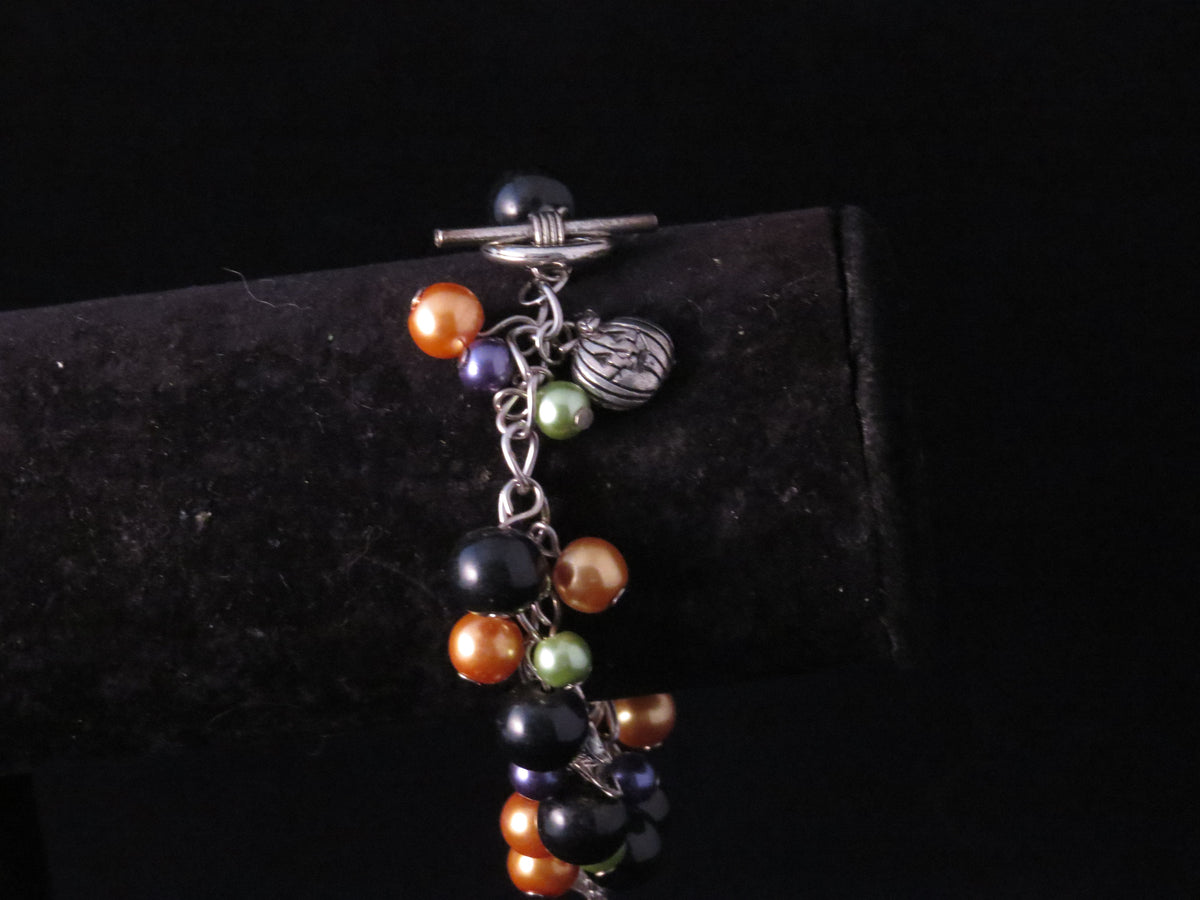 Handmade Halloween Glass Pearl Beaded Charm Bracelet