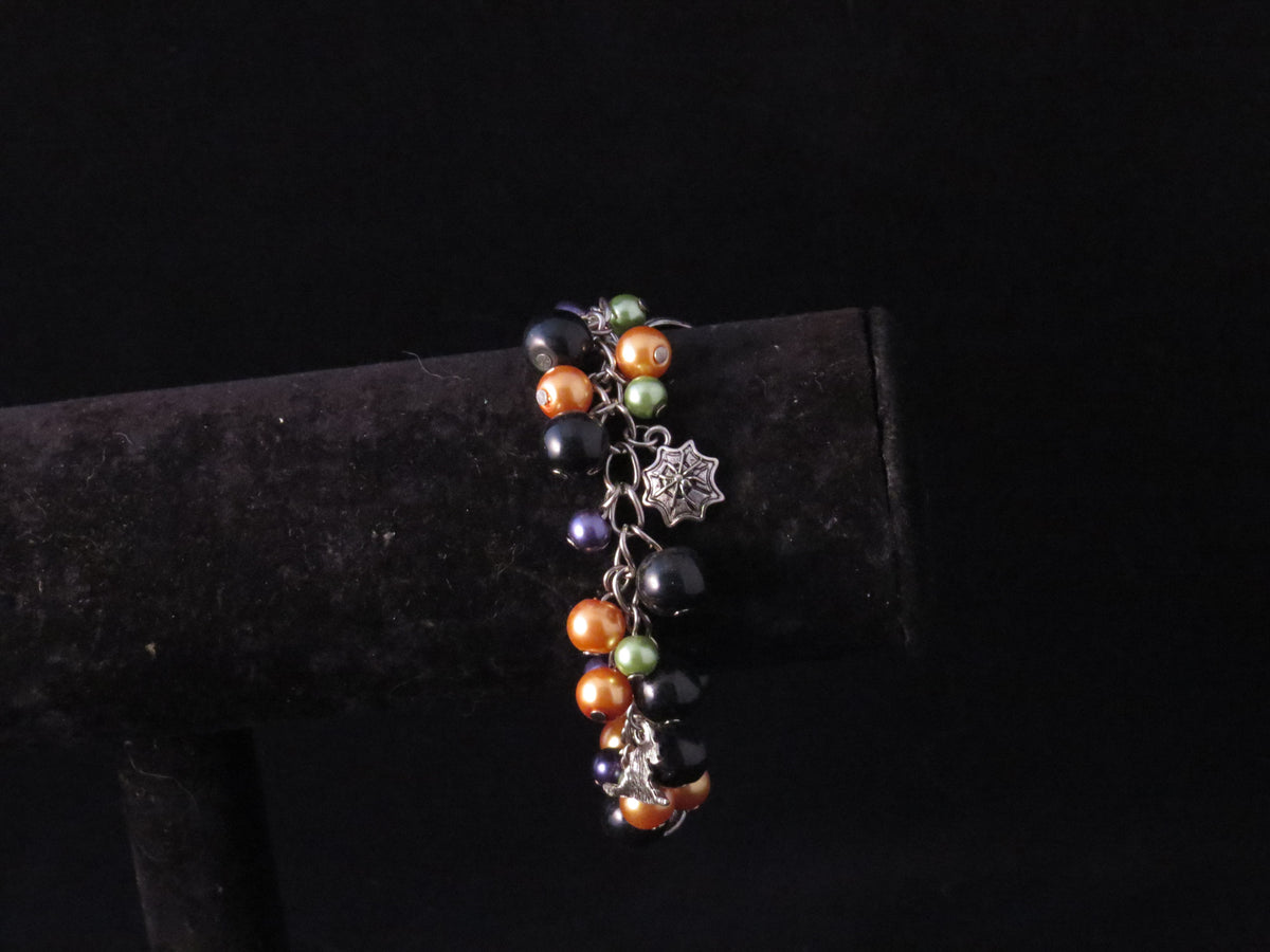 Handmade Halloween Glass Pearl Beaded Charm Bracelet