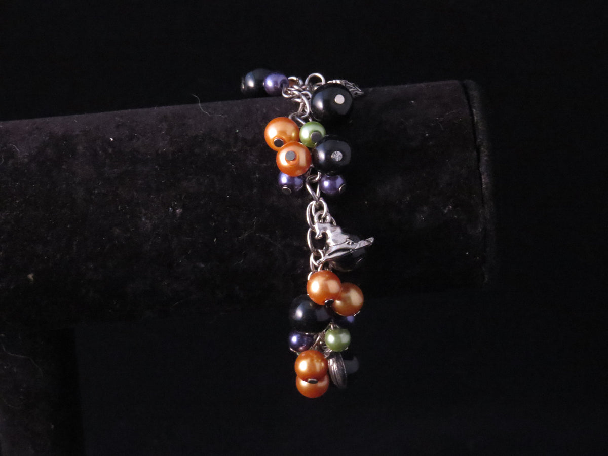 Handmade Halloween Glass Pearl Beaded Charm Bracelet