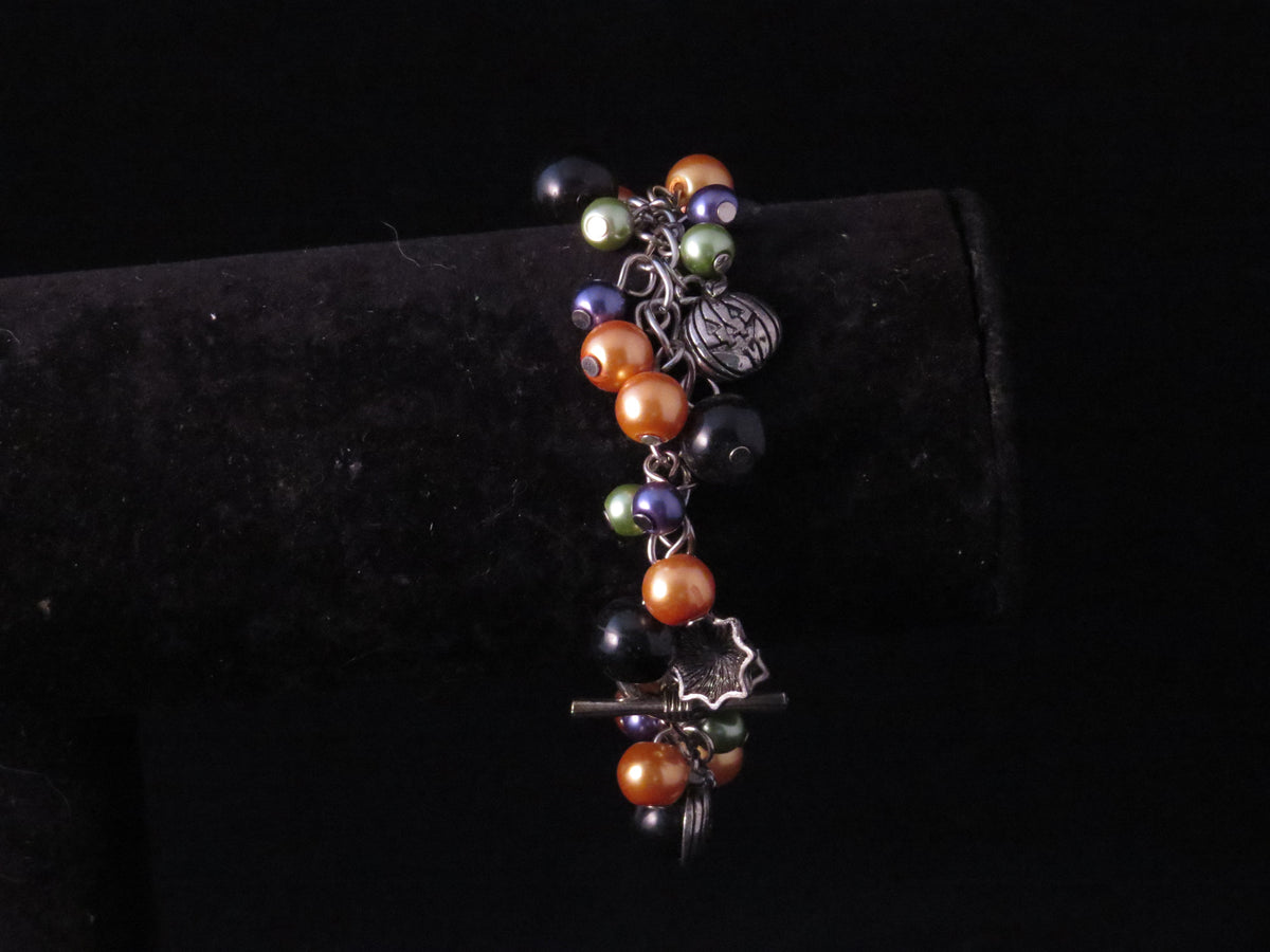 Handmade Halloween Glass Pearl Beaded Charm Bracelet