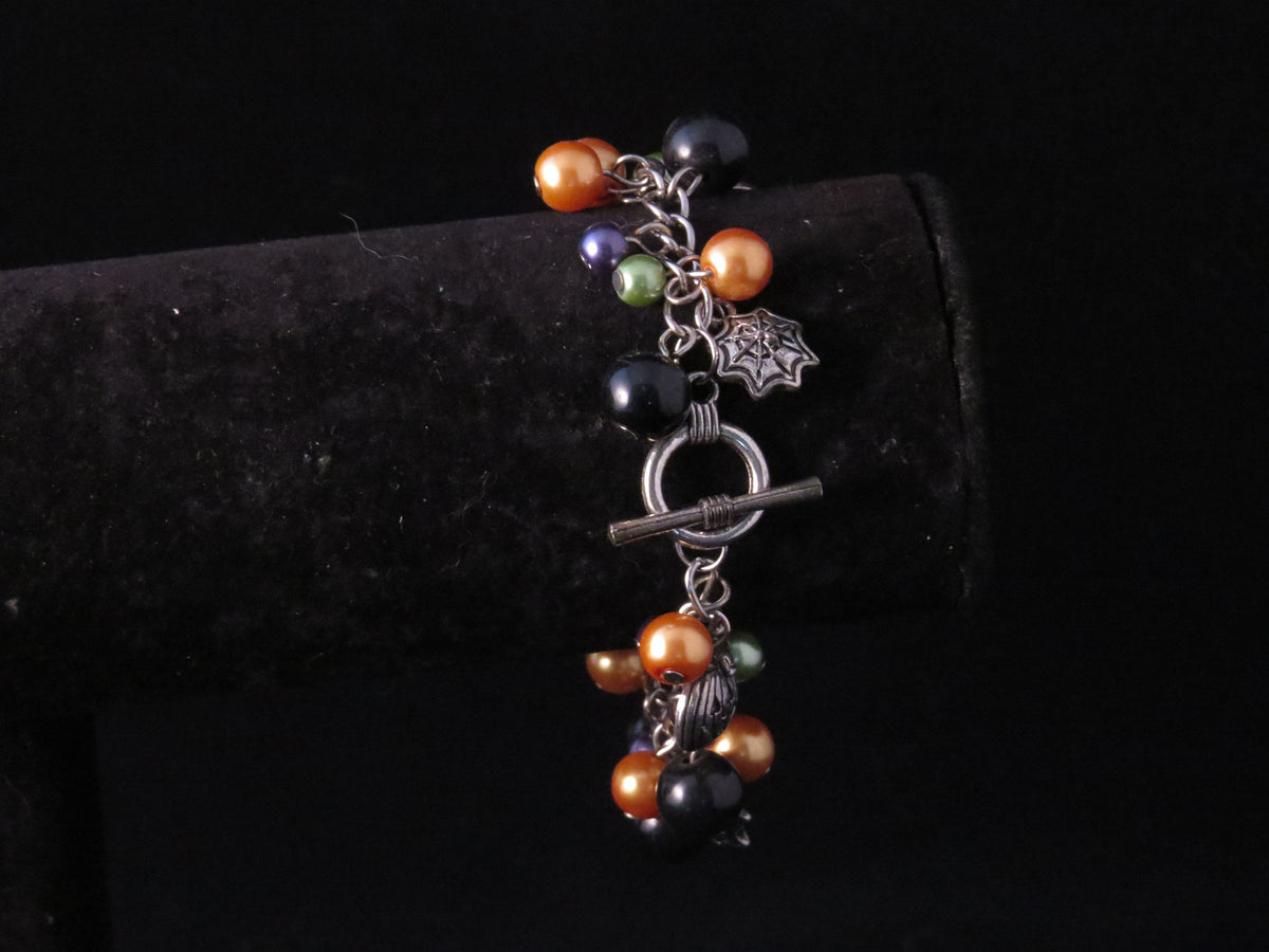 Handmade Halloween Glass Pearl Beaded Charm Bracelet