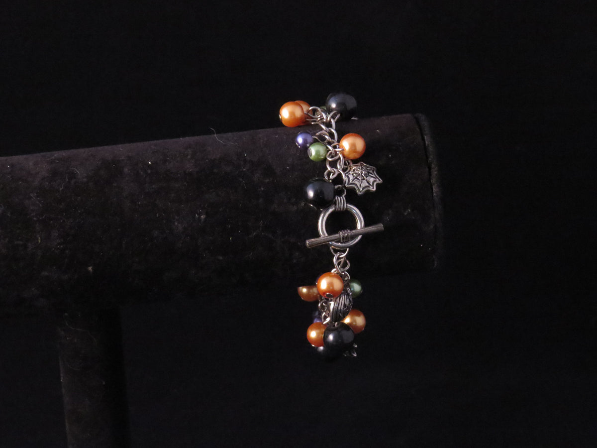 Handmade Halloween Glass Pearl Beaded Charm Bracelet