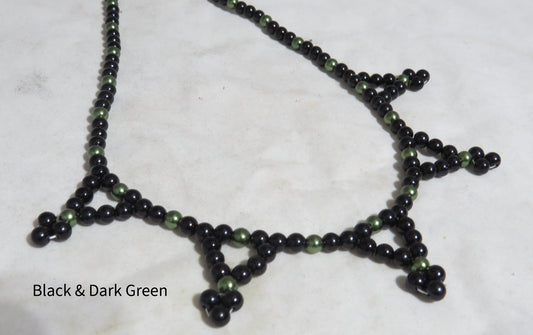 Black & Dark Green Glass Pearl Necklace