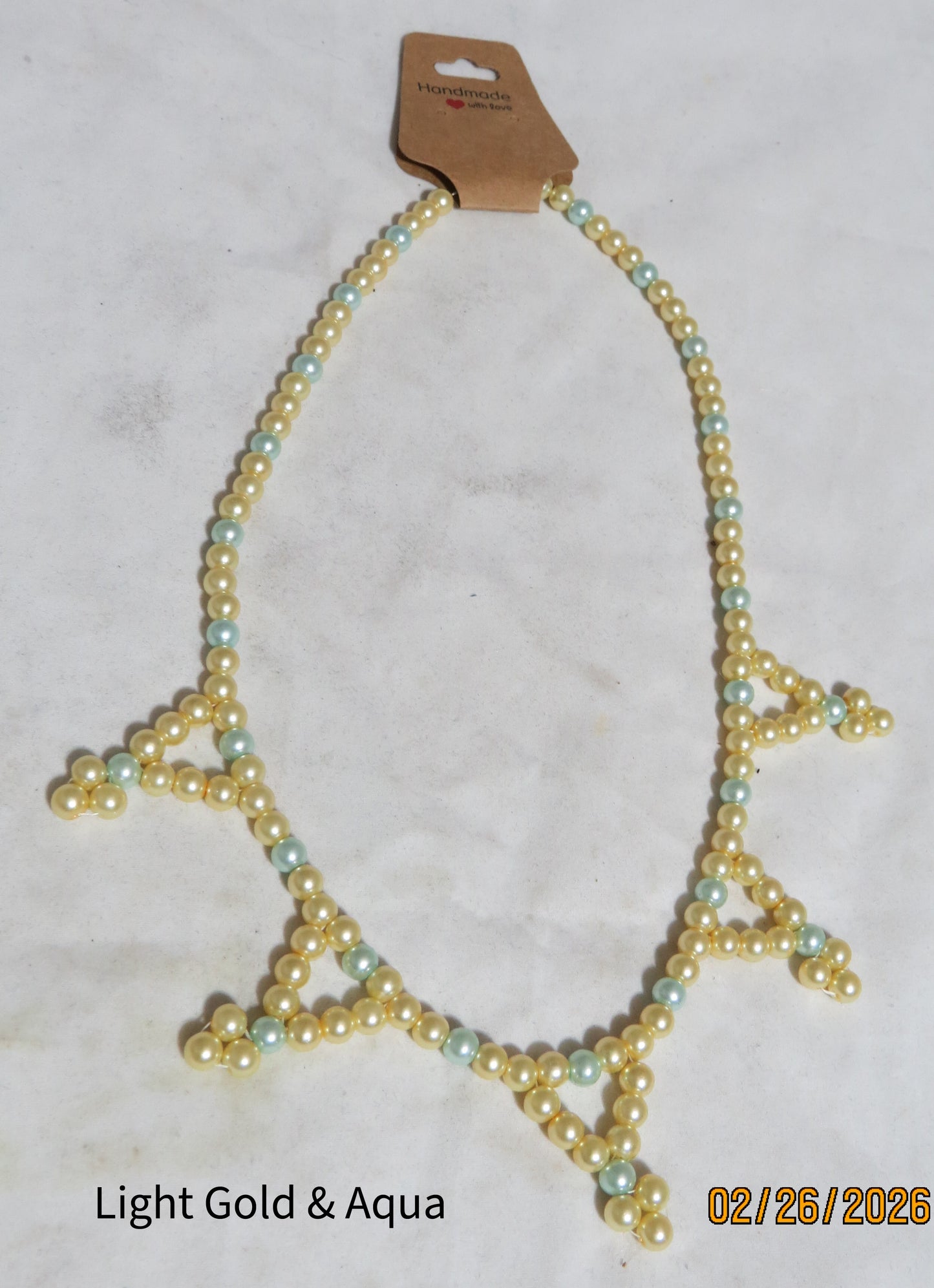 Light Gold & Aqua Glass Pearl Necklace