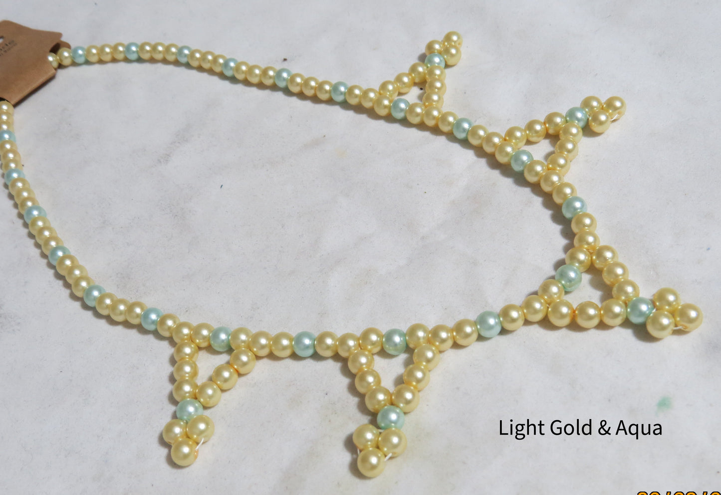 Light Gold & Aqua Glass Pearl Necklace