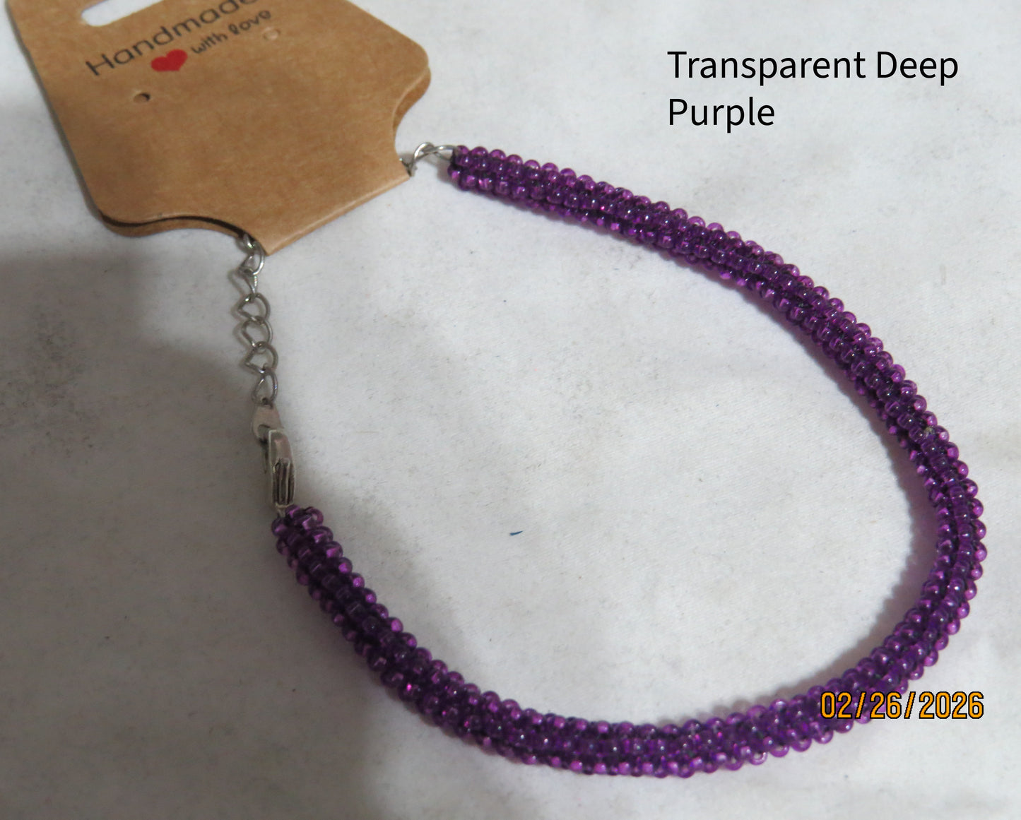 Transparent Dark Purple Tubular Peyote Bracelet