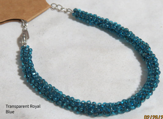 Transparent Royal Blue Tubular Peyote Bracelet