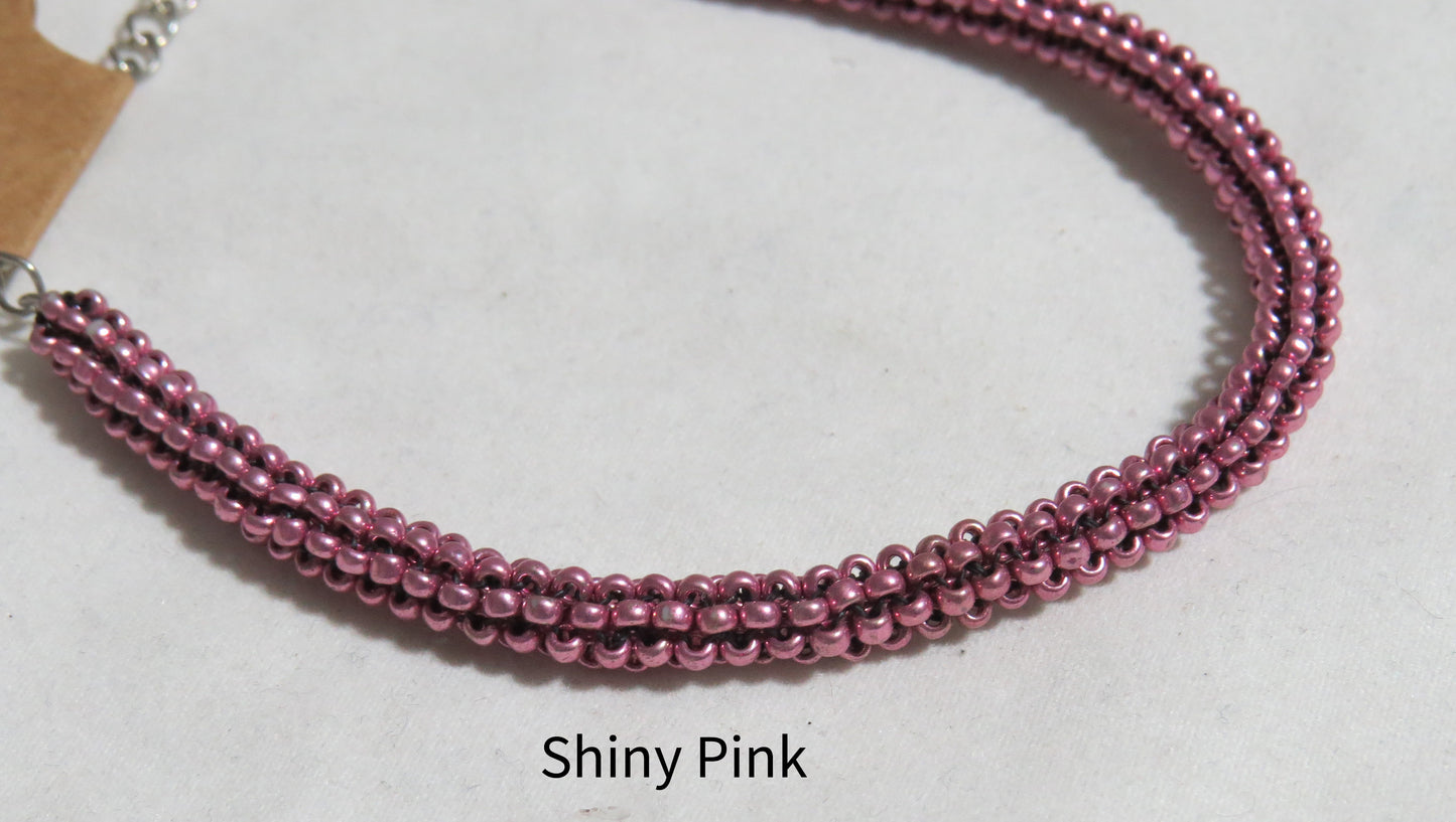 Shiny Pink Tubular Peyote Bracelet