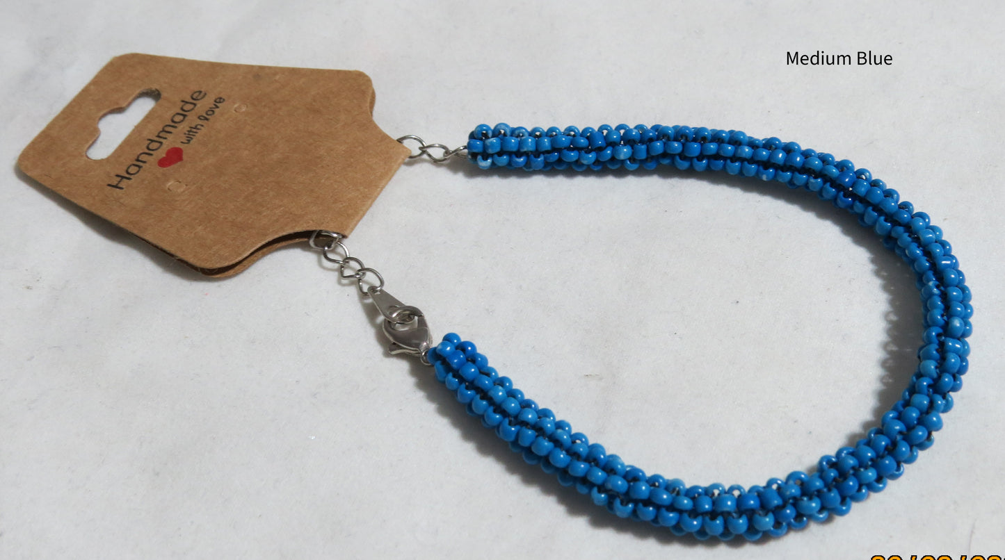 Medium Blue Tubular Peyote Bracelet