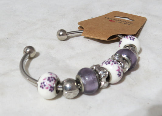 Flower Glass Beaded Bangle Bracelet