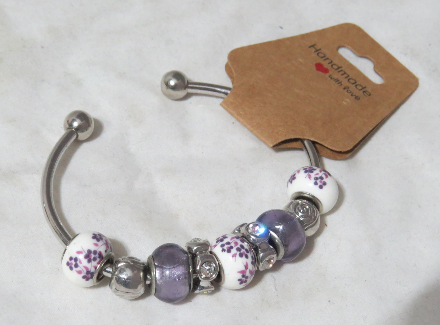 Flower Glass Beaded Bangle Bracelet