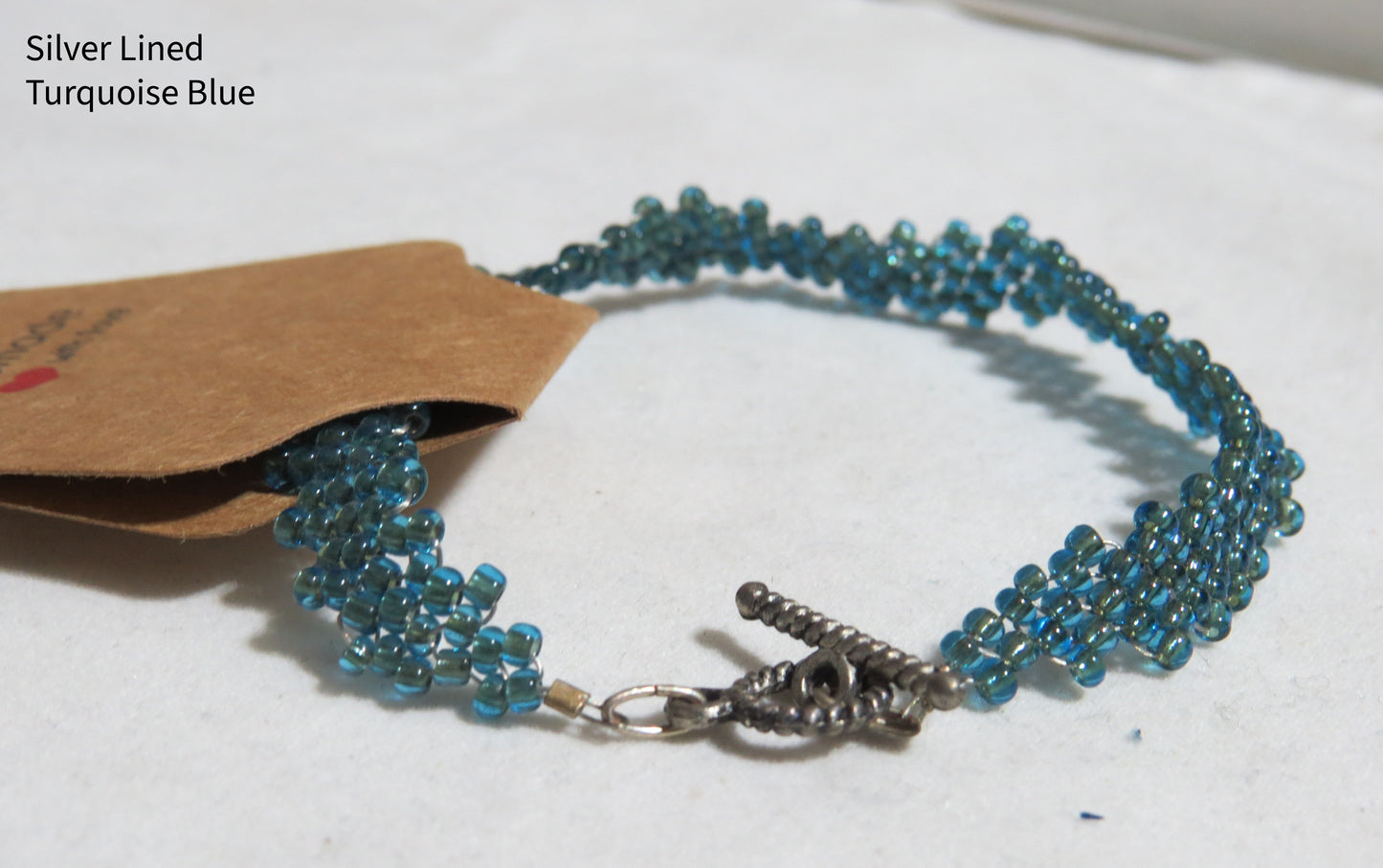 Silver Lined Turquoise Blue Peyote Simple Strap Bracelet