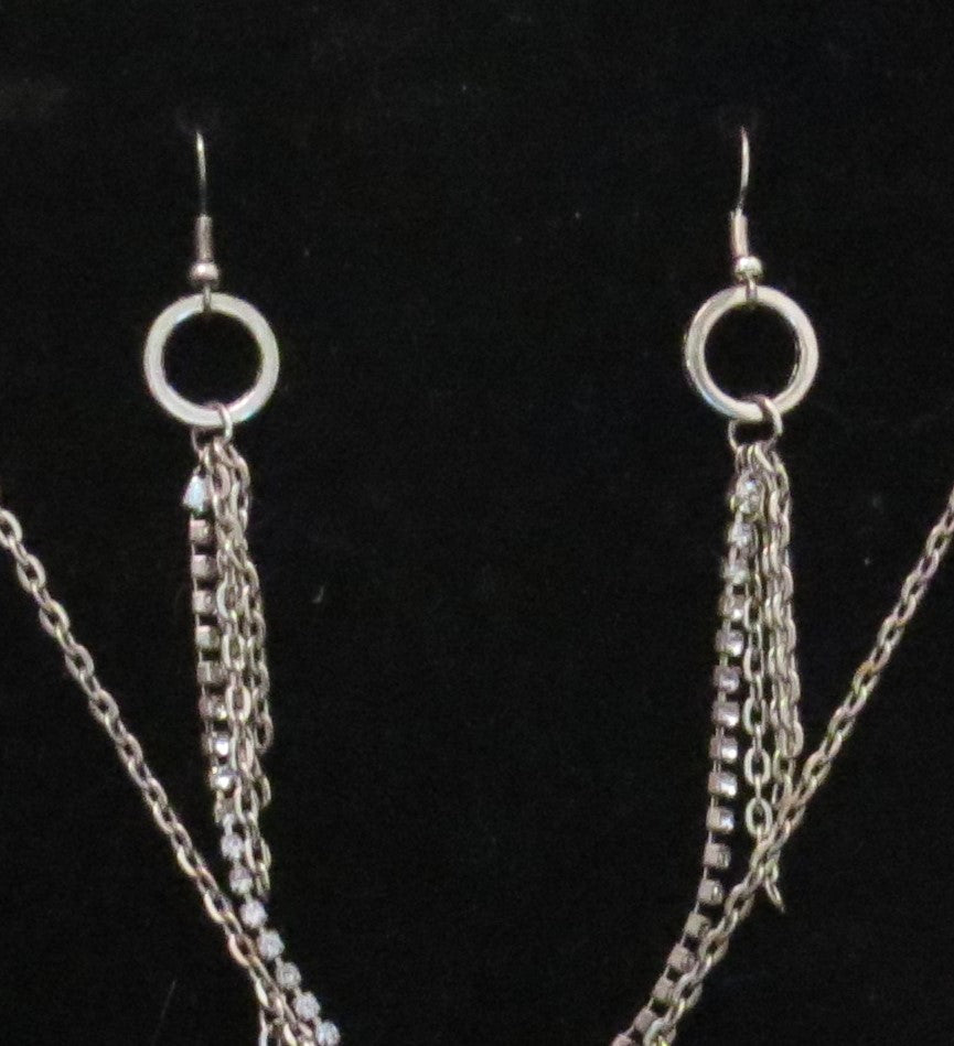 Handmade Chain & Rhinestone Necklace & Earring Set
